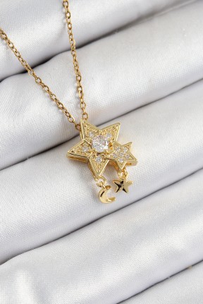 316l çelik Zirkon Taşlı Sallantılı Yıldız Model Gold Renk Kadın Kolye 316l çelik Zirkon Taşlı Sallantılı Yıldız Model Gold Renk Kadın Kolye