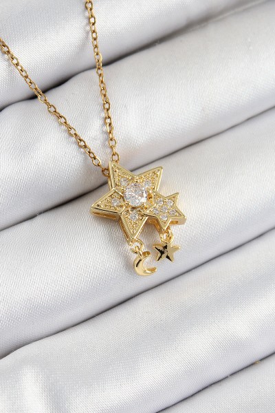 316l çelik Zirkon Taşlı Sallantılı Yıldız Model Gold Renk Kadın Kolye 316l çelik Zirkon Taşlı Sallantılı Yıldız Model Gold Renk Kadın Kolye