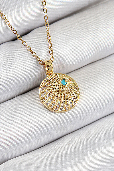 316l çelik Zirkon Taşlı Madalyon Model Gold Renk Kadın Kolye 316l çelik Zirkon Taşlı Madalyon Model Gold Renk Kadın Kolye