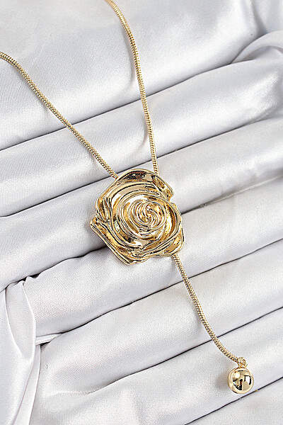 Pirinç Asansörlü Gül Model Gold Renk Kadın Kolye Pirinç Asansörlü Gül Model Gold Renk Kadın Kolye