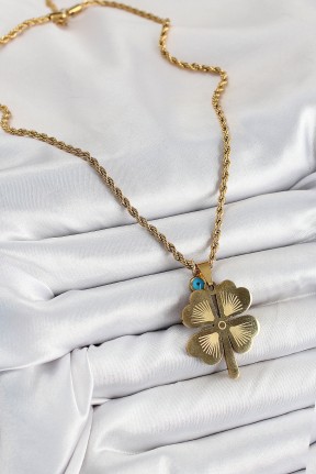 316l çelik Burgu Zincirli Nazar Detaylı Yonca Model Gold Renk Kadın Kolye 316l çelik Burgu Zincirli Nazar Detaylı Yonca Model Gold Renk Kadın Kolye