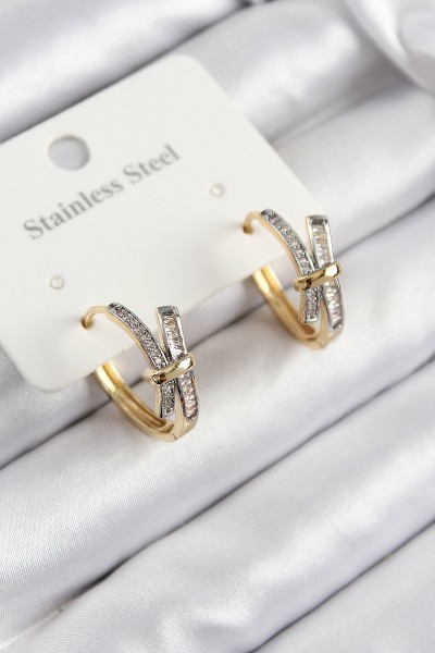 316l çelik Zirkon Taşlı Düğüm Halka Model Gold Ve Gümüş Renk Kadın Küpe