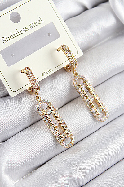 316l çelik Zirkon Taşlı Sallantılı Messika Model Gold Renk Kadın Küpe