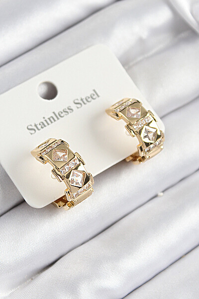 316l çelik Zirkon Taşlı Halka Model Gold Renk Kadın Küpe 316l çelik Zirkon Taşlı Halka Model Gold Renk Kadın Küpe