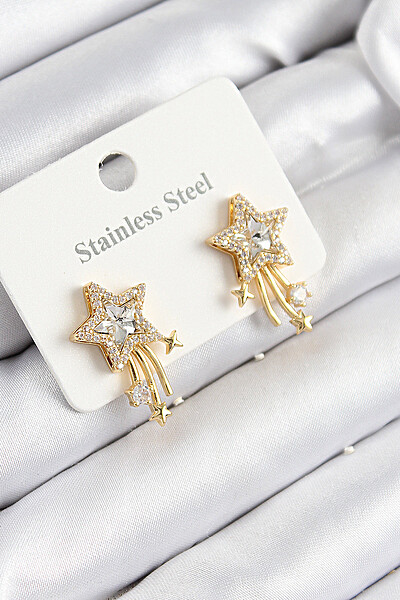 316l çelik Zirkon Taşlı Kayan Yıldız Model Gold Renk Kadın Küpe 316l çelik Zirkon Taşlı Kayan Yıldız Model Gold Renk Kadın Küpe