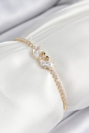 Pirinç Zirkon Taşlı Kuğu Model Gold Renk Asansörlü Kadın Bileklik Pirinç Zirkon Taşlı Kuğu Model Gold Renk Asansörlü Kadın Bileklik