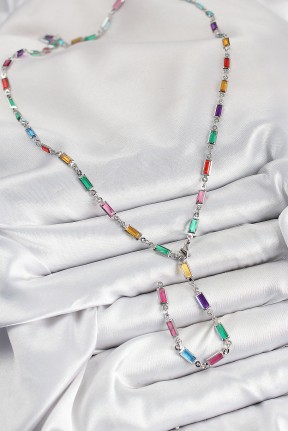 Pirinç Renkli Zirkon Taşlı Dikdörtgen Model Gümüş Renk Kadın Y Kolye Pirinç Renkli Zirkon Taşlı Dikdörtgen Model Gümüş Renk Kadın Y Kolye