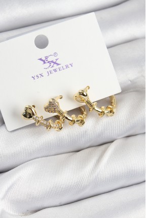 Pirinç Zi̇rkon Taşlı Kalp Model Gold Renk 3'lü Kadın Küpe Pirinç Zi̇rkon Taşlı Kalp Model Gold Renk 3'lü Kadın Küpe