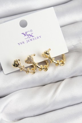 Pirinç Zi̇rkon Taşlı Kalp Model Gold Renk 3'lü Kadın Küpe Pirinç Zi̇rkon Taşlı Kalp Model Gold Renk 3'lü Kadın Küpe