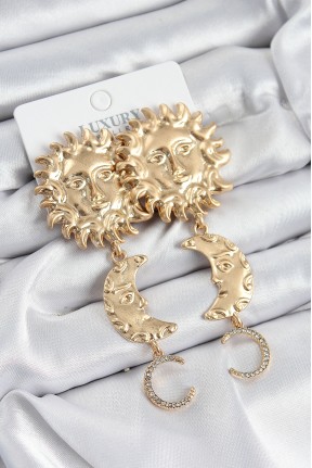 Pirinç Zirkon Taşlı Sallantılı Güneş Model Gold Renk Kadın Küpe Pirinç Zirkon Taşlı Sallantılı Güneş Model Gold Renk Kadın Küpe