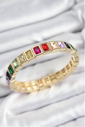 Pirinç Karışık Zirkon Taşlı Dikdörtgen Model Gold Renk Lastikli Kadın Bileklik Pirinç Karışık Zirkon Taşlı Dikdörtgen Model Gold Renk Lastikli Kadın Bileklik