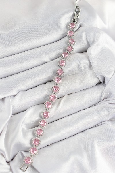 Pirinç Pembe Zirkon Taşlı Daire Baget Model Gümüş Renk Vip Seri Kadın Bileklik Pirinç Pembe Zirkon Taşlı Daire Baget Model Gümüş Renk Vip Seri Kadın Bileklik