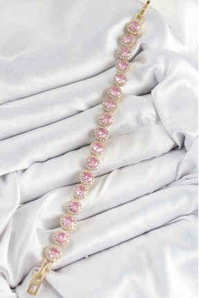 Pirinç Pembe Zirkon Taşlı Daire Baget Model Gold Renk Vip Seri Kadın Bileklik Pirinç Pembe Zirkon Taşlı Daire Baget Model Gold Renk Vip Seri Kadın Bileklik