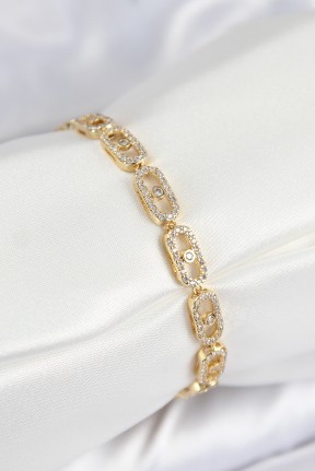 Pirinç Zirkon Taşlı Messika Model Gold Renk Vip Seri Kadın Bileklik Pirinç Zirkon Taşlı Messika Model Gold Renk Vip Seri Kadın Bileklik