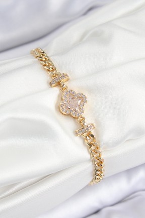 Pirinç Zirkon Taşlı Yonca Model Gold Renk Kadın Bileklik Pirinç Zirkon Taşlı Yonca Model Gold Renk Kadın Bileklik