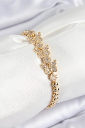 Pirinç Zirkon Taşlı Kelebek Model Gold Renk Kadın Bileklik Pirinç Zirkon Taşlı Kelebek Model Gold Renk Kadın Bileklik
