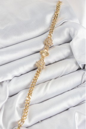 Pirinç Zirkon Taşlı Yonca Model Gold Renk Kadın Bileklik Pirinç Zirkon Taşlı Yonca Model Gold Renk Kadın Bileklik