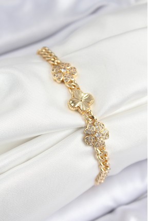 Pirinç Zirkon Taşlı Yonca Model Gold Renk Kadın Bileklik Pirinç Zirkon Taşlı Yonca Model Gold Renk Kadın Bileklik