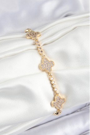 Pirinç Zirkon Taşlı Yonca Model Gold Renk Kadın Bileklik Pirinç Zirkon Taşlı Yonca Model Gold Renk Kadın Bileklik