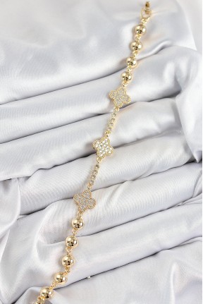 Pirinç Zirkon Taşlı Yonca Model Gold Renk Kadın Bileklik Pirinç Zirkon Taşlı Yonca Model Gold Renk Kadın Bileklik