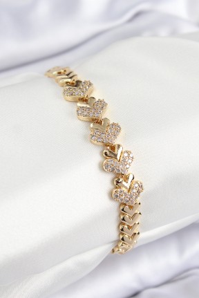Pirinç Zirkon Taşlı Kalp Model Gold Renk Kadın Bileklik Pirinç Zirkon Taşlı Kalp Model Gold Renk Kadın Bileklik