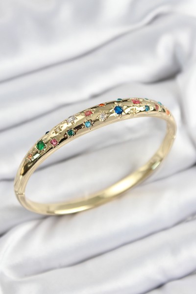 Pirinç Renkli Zirkon Taşlı Kutup Yıldızı Model Gold Renk Kadın Kelepçe Pirinç Renkli Zirkon Taşlı Kutup Yıldızı Model Gold Renk Kadın Kelepçe