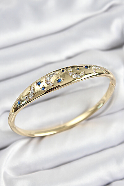 Pirinç Zirkon Taşlı Kutup Yıldızı Ve Hilal Model Gold Renk Kadın Kelepçe Pirinç Zirkon Taşlı Kutup Yıldızı Ve Hilal Model Gold Renk Kadın Kelepçe