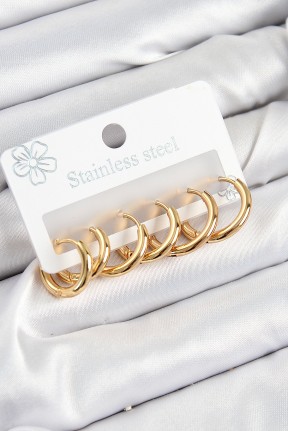 316l çelik Halka Model Gold Renk 3'lü Set Kadın Küpe 316l çelik Halka Model Gold Renk 3'lü Set Kadın Küpe