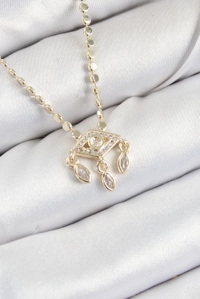 Pirinç Zirkon Taşlı Sallantılı Göz Model Ezme Zincir Gold Renk Kadın Kolye Pirinç Zirkon Taşlı Sallantılı Göz Model Ezme Zincir Gold Renk Kadın Kolye