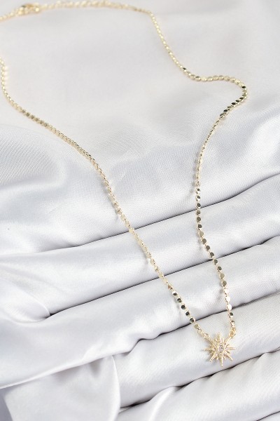 Pirinç Zirkon Taşlı Kutup Yıldızı Model Ezme Zincir Gold Renk Kadın Kolye Pirinç Zirkon Taşlı Kutup Yıldızı Model Ezme Zincir Gold Renk Kadın Kolye
