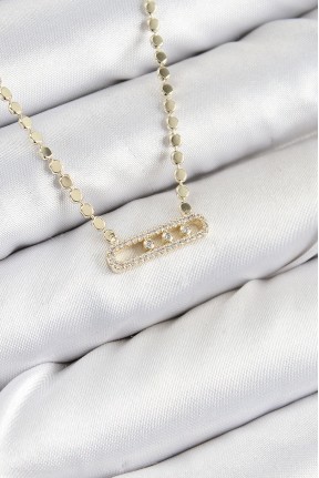 Pirinç Zirkon Taşlı Messika Model Ezme Zincir Gold Renk Kadın Kolye Pirinç Zirkon Taşlı Messika Model Ezme Zincir Gold Renk Kadın Kolye