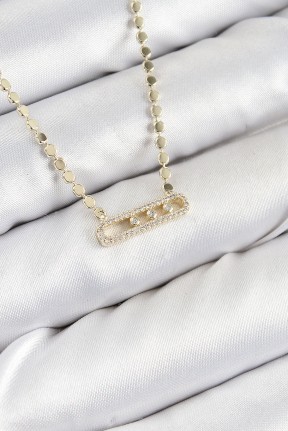 Pirinç Zirkon Taşlı Messika Model Ezme Zincir Gold Renk Kadın Kolye Pirinç Zirkon Taşlı Messika Model Ezme Zincir Gold Renk Kadın Kolye