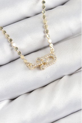 Pirinç Zirkon Taşlı Tifany Model Ezme Zincir Gold Renk Kadın Kolye Pirinç Zirkon Taşlı Tifany Model Ezme Zincir Gold Renk Kadın Kolye
