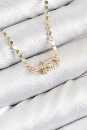 Pirinç Zirkon Taşlı Tifany Model Ezme Zincir Gold Renk Kadın Kolye Pirinç Zirkon Taşlı Tifany Model Ezme Zincir Gold Renk Kadın Kolye