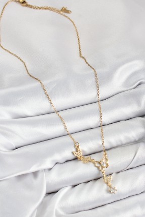 316l çelik Zirkon Taşlı Kelebek Model Gold Renk Kadın Kolye 316l çelik Zirkon Taşlı Kelebek Model Gold Renk Kadın Kolye