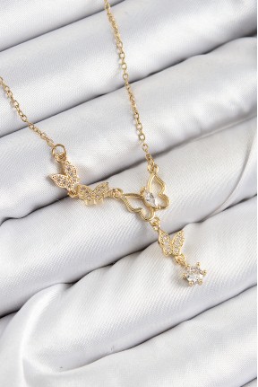 316l çelik Zirkon Taşlı Kelebek Model Gold Renk Kadın Kolye 316l çelik Zirkon Taşlı Kelebek Model Gold Renk Kadın Kolye