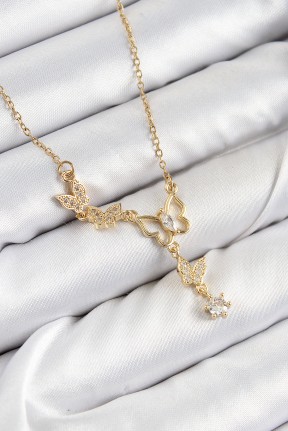 316l çelik Zirkon Taşlı Kelebek Model Gold Renk Kadın Kolye 316l çelik Zirkon Taşlı Kelebek Model Gold Renk Kadın Kolye