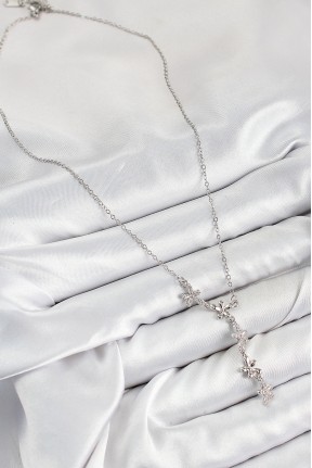 316l çelik Zirkon Taşlı çiçek Model Gümüş Renk Kadın Kolye