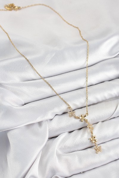316l çelik Zirkon Taşlı çiçek Model Gold Renk Kadın Kolye 316l çelik Zirkon Taşlı çiçek Model Gold Renk Kadın Kolye