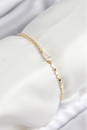 Pirinç Zirkon Taşlı Damla Model Ezme Zincir Gold Renk Kadın Bileklik Pirinç Zirkon Taşlı Damla Model Ezme Zincir Gold Renk Kadın Bileklik