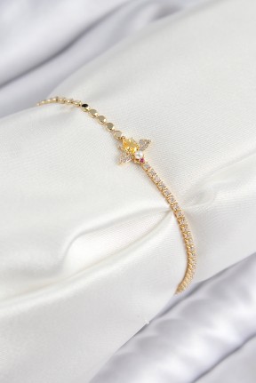 Pirinç Zirkon Taşlı Arı Model Ezme Zincir Gold Renk Kadın Bileklik Pirinç Zirkon Taşlı Arı Model Ezme Zincir Gold Renk Kadın Bileklik
