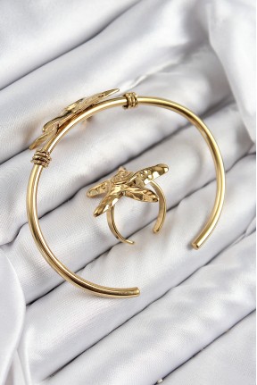 Pirinç Deniz Yıldızı Model Gold Renk Bileklik Yüzük Set Pirinç Deniz Yıldızı Model Gold Renk Bileklik Yüzük Set