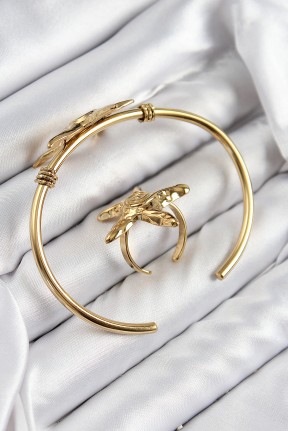 Pirinç Deniz Yıldızı Model Gold Renk Bileklik Yüzük Set Pirinç Deniz Yıldızı Model Gold Renk Bileklik Yüzük Set