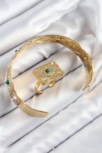 Pirinç Zirkon Taşlı Göz Model Gold Renk Bileklik Yüzük Set Pirinç Zirkon Taşlı Göz Model Gold Renk Bileklik Yüzük Set