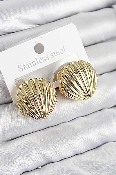 Pirinç İstiridye Model Gold Renk Kadın Küpe Pirinç İstiridye Model Gold Renk Kadın Küpe