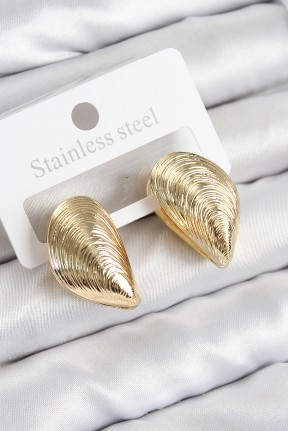 Pirinç İstiridye Model Gold Renk Kadın Küpe Pirinç İstiridye Model Gold Renk Kadın Küpe