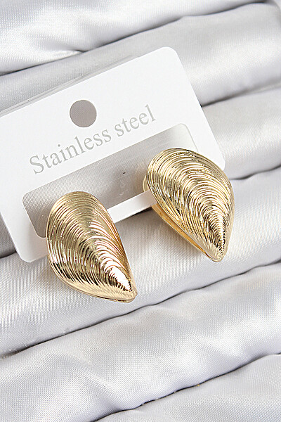 Pirinç İstiridye Model Gold Renk Kadın Küpe