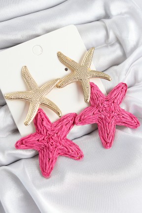 Pirinç Sallantılı Pembe Deniz Yıldızı Model Gold Renk Hasır Küpe Pirinç Sallantılı Pembe Deniz Yıldızı Model Gold Renk Hasır Küpe