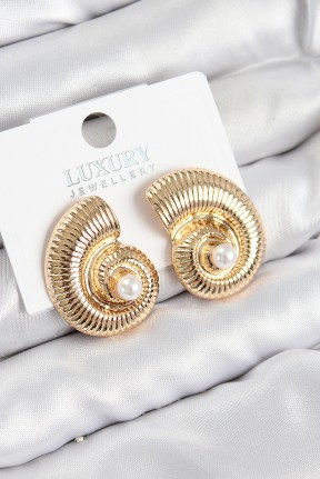 Pirinç İnci Detaylı Girdap Model Gold Renk Kadın Küpe Pirinç İnci Detaylı Girdap Model Gold Renk Kadın Küpe