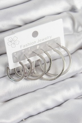 Pirinç Halka Model Gümüş Renk Kadın Set Küpe Pirinç Halka Model Gümüş Renk Kadın Set Küpe